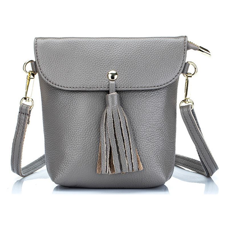 Mini-axelväskor I Äkta Läder Tassel Vintage Hasp Crossbody-väskor 5.5 Tum Telefonväskor