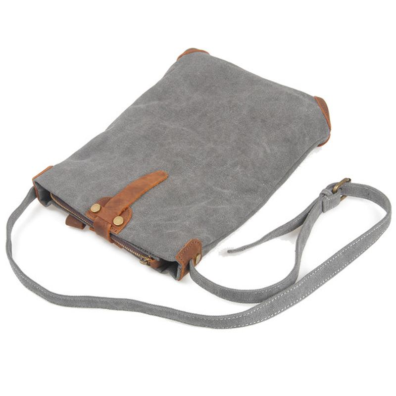 Retro Canvas Messenger-väskor I Äkta Läder Casual Axelväskor Crossbody-väskor