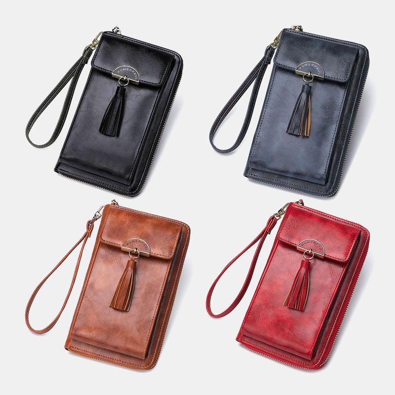 Stöldskydd För Kvinnor Multifunktion Tofs Dekor Crossbody-väska Multi-card Slots Plånbok Clutch-väska Telefonväska