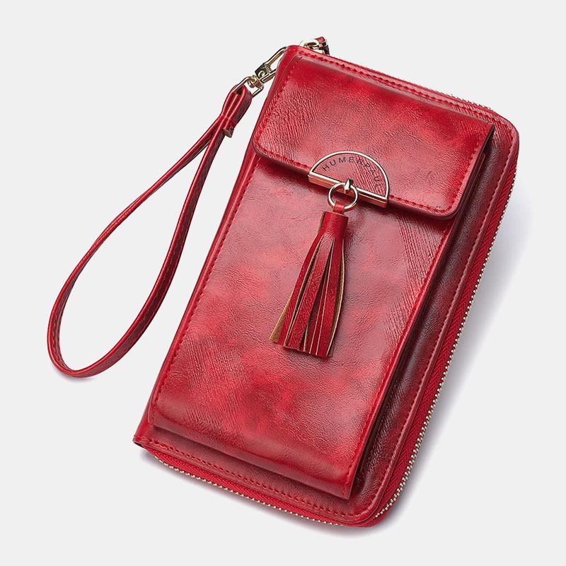 Stöldskydd För Kvinnor Multifunktion Tofs Dekor Crossbody-väska Multi-card Slots Plånbok Clutch-väska Telefonväska