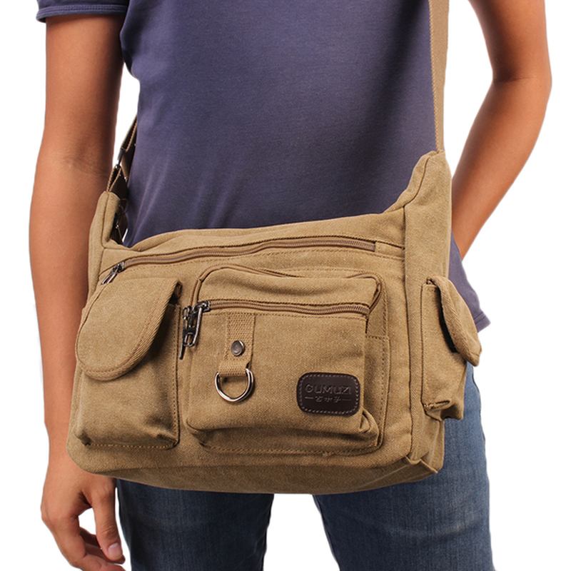 Stor Kapacitet Män Casual Canvas Shoulder Messenger Bag Rese Crossbody Bag