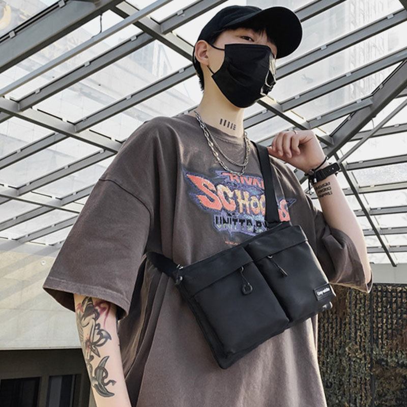 Unisex Dubbel Frontficka Med Dragkedja Crossbody-väskor Nylon Casual Enkel Slitstark Axelväska