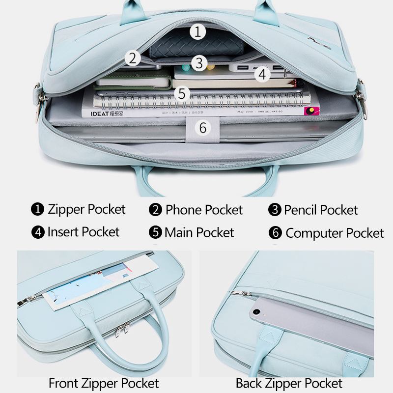 Vattentät Crossbody-väska Med Flera Fack För Kvinnor Lättviktsventilerande 13.3/14/15.6 Tums Axelväska För Bärbar Dator