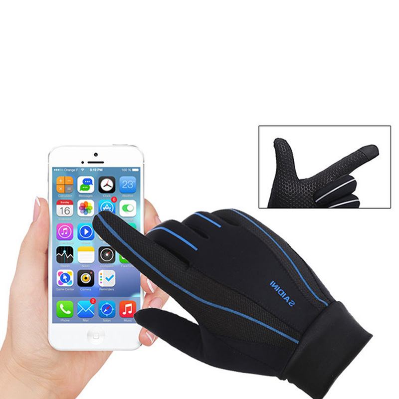 Herr Silikon Ridning Non-slip Touch Screen Handskar Tjocka Vindtät Full Finger Glove