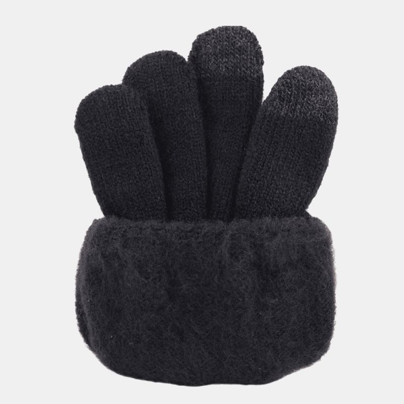 Män Vinter Svalt Skydd Varma Full-finger Ull Stickade Handskar Thicken Plus Velvet Three-finger Touch-screen Thermal Gym Handskar