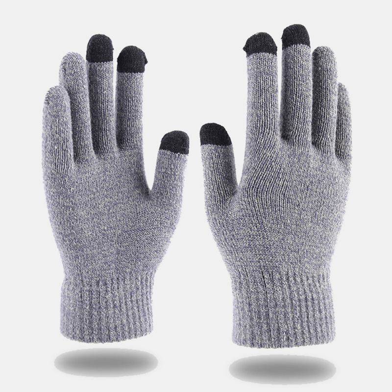 Män Vinter Svalt Skydd Varma Full-finger Ull Stickade Handskar Thicken Plus Velvet Three-finger Touch-screen Thermal Gym Handskar