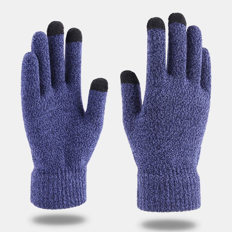 Män Vinter Svalt Skydd Varma Full-finger Ull Stickade Handskar Thicken Plus Velvet Three-finger Touch-screen Thermal Gym Handskar