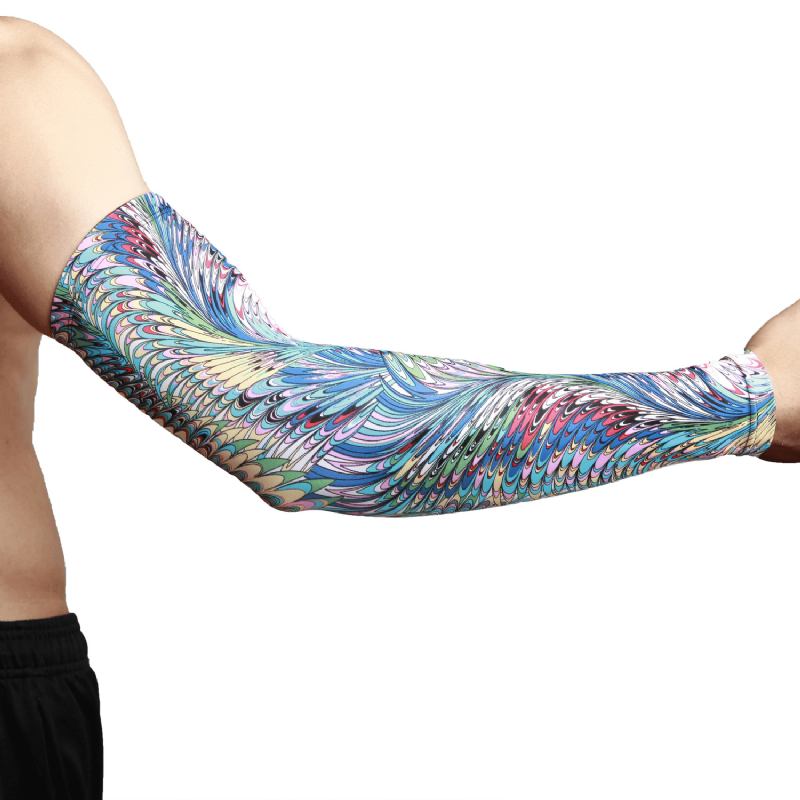 Overseas Warehouse Hår Utomhus Solskydd Peacock Mönster Cool Sleeve Riding Tatuering Arm Armbågsärm