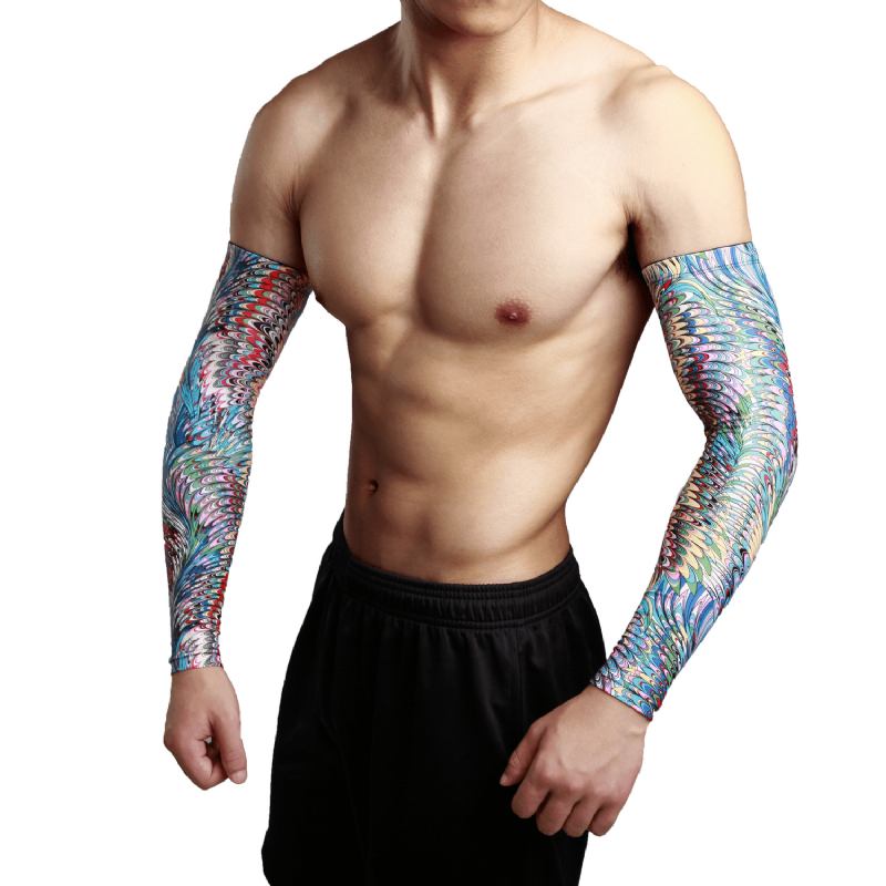 Overseas Warehouse Hår Utomhus Solskydd Peacock Mönster Cool Sleeve Riding Tatuering Arm Armbågsärm