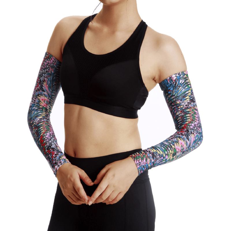 Overseas Warehouse Hår Utomhus Solskydd Peacock Mönster Cool Sleeve Riding Tatuering Arm Armbågsärm