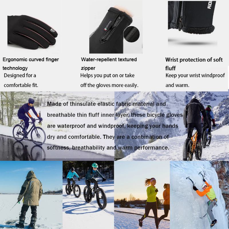 Unisex 2-fingerlösa Vintersport Utomhusträning Cykling Handskar Två Fingrar Design Fri Kontroll Pekskärm Varma Vattentäta Handskar