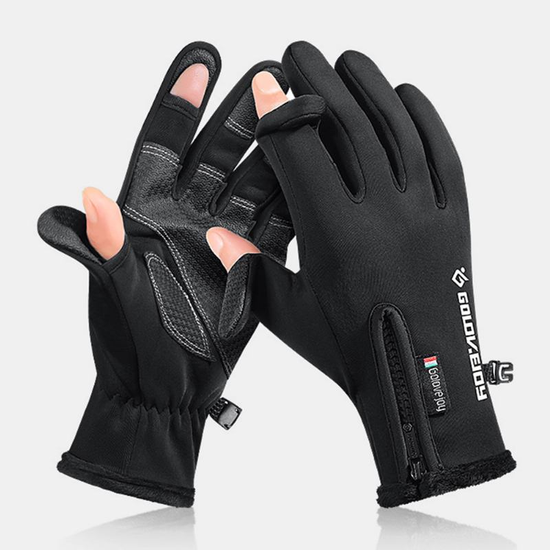 Unisex 2-fingerlösa Vintersport Utomhusträning Cykling Handskar Två Fingrar Design Fri Kontroll Pekskärm Varma Vattentäta Handskar