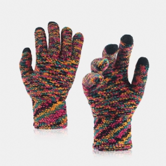 Unisex-färgade Stickade Chenillehandskar Med Pekskärm Med Tre Fingrar Vinter Utomhus Kallt Skydd Varma Fullfingerhandskar