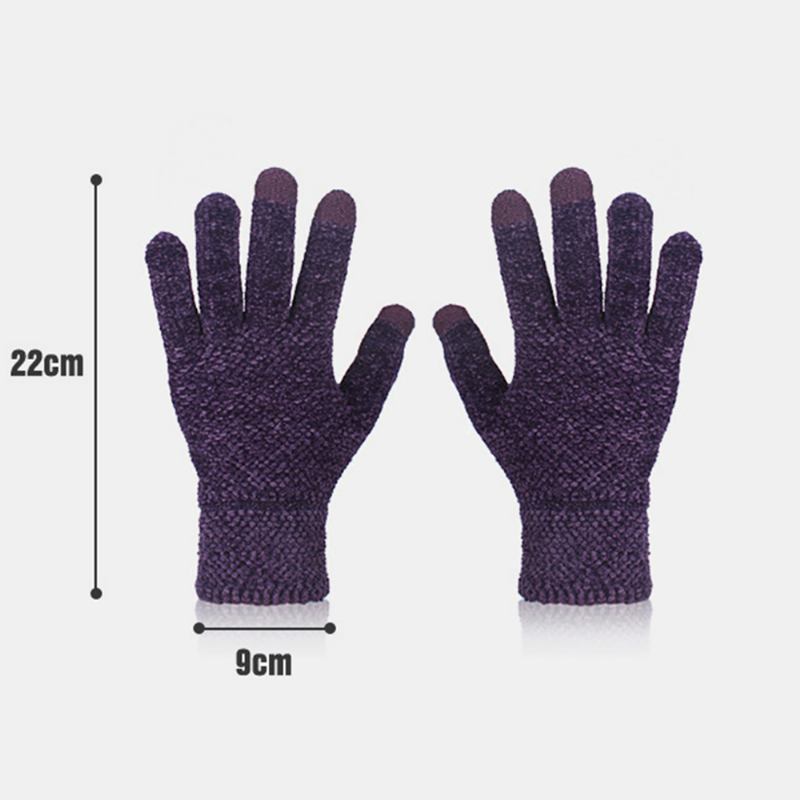 Unisex-färgade Stickade Chenillehandskar Med Pekskärm Med Tre Fingrar Vinter Utomhus Kallt Skydd Varma Fullfingerhandskar