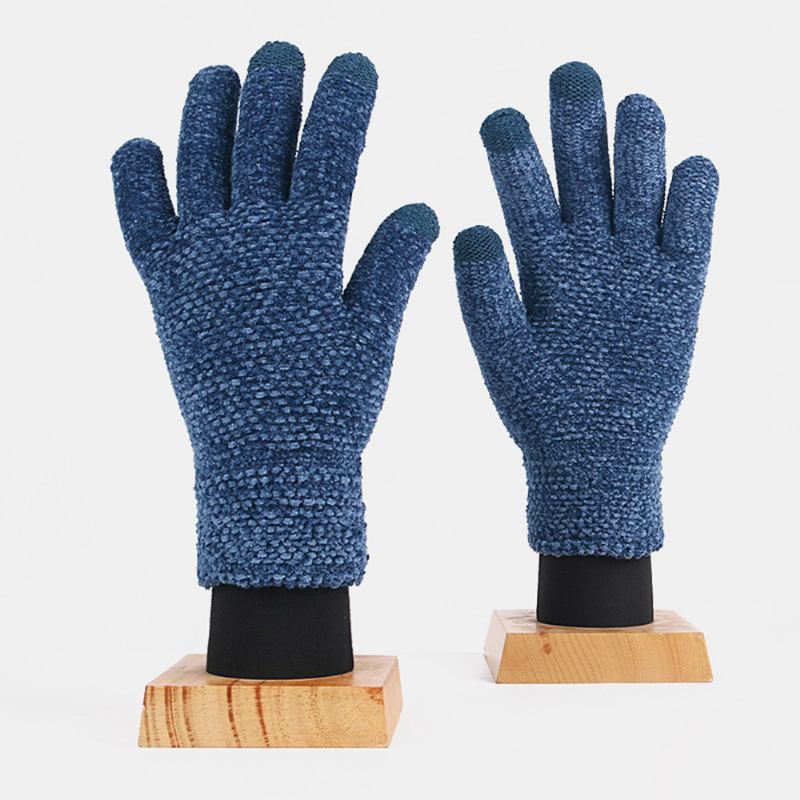 Unisex-färgade Stickade Chenillehandskar Med Pekskärm Med Tre Fingrar Vinter Utomhus Kallt Skydd Varma Fullfingerhandskar