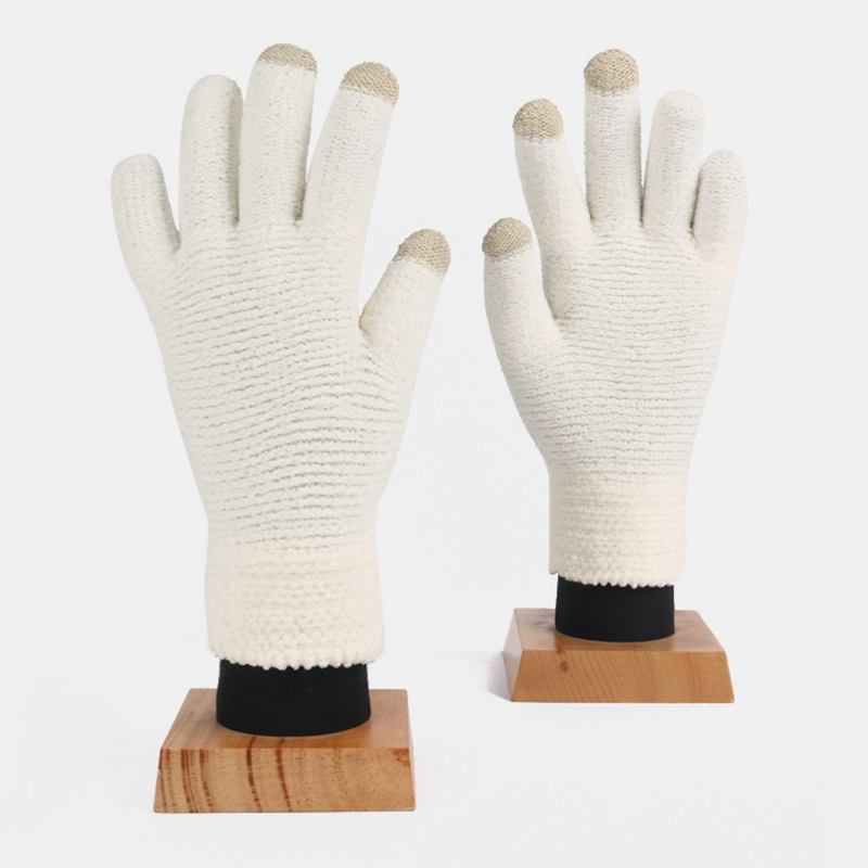 Unisex-färgade Stickade Chenillehandskar Med Pekskärm Med Tre Fingrar Vinter Utomhus Kallt Skydd Varma Fullfingerhandskar