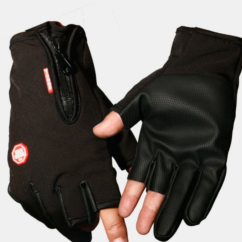 Unisex Half-finger Vattentät Utomhus Sport Reding Fiske Halkfria Läderhandskar