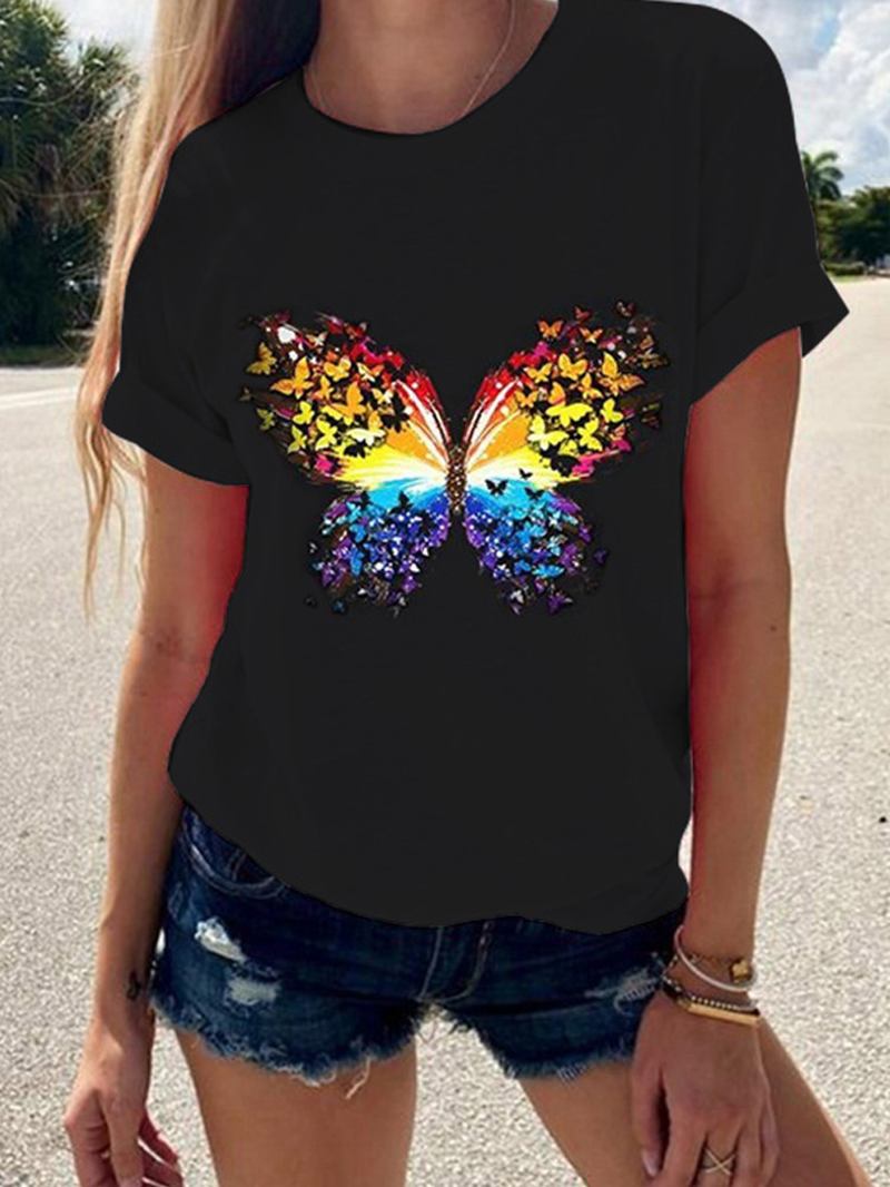 Butterfly Med Tryck Rundhalsad Kortärmad Summer Wild Casual T-shirts