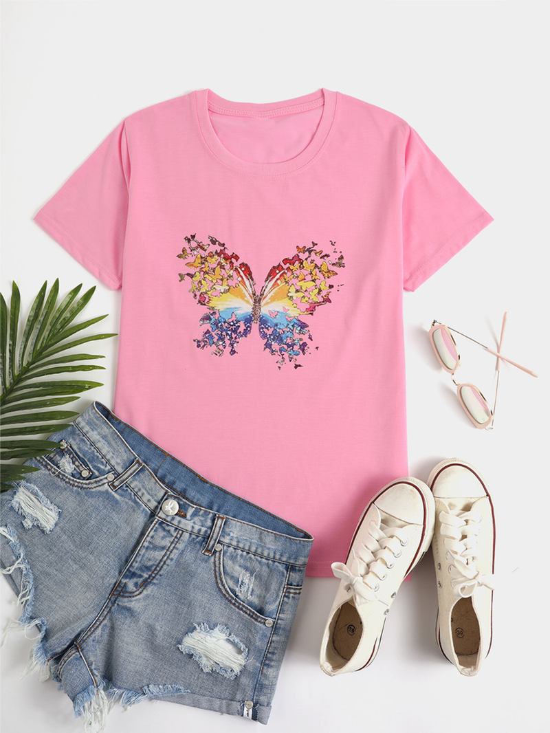 Butterfly Med Tryck Rundhalsad Kortärmad Summer Wild Casual T-shirts