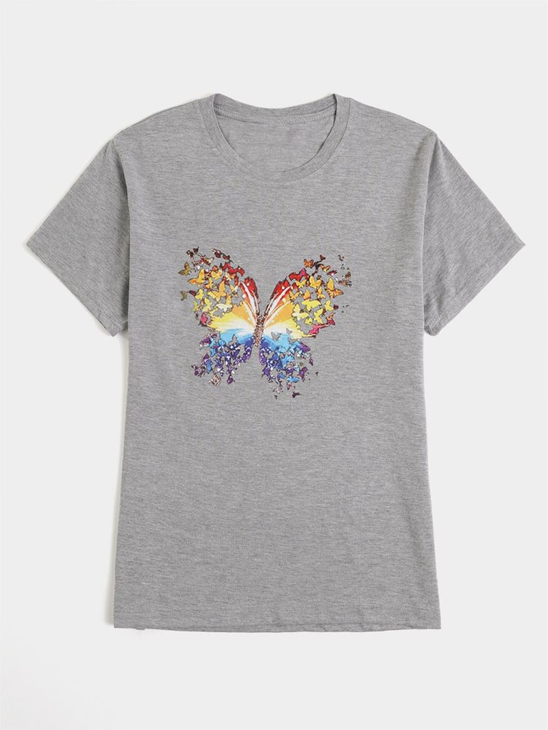 Butterfly Med Tryck Rundhalsad Kortärmad Summer Wild Casual T-shirts