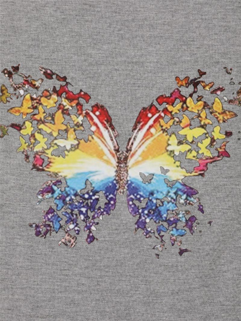 Butterfly Med Tryck Rundhalsad Kortärmad Summer Wild Casual T-shirts