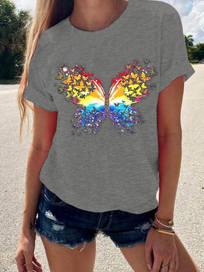 Butterfly Med Tryck Rundhalsad Kortärmad Summer Wild Casual T-shirts