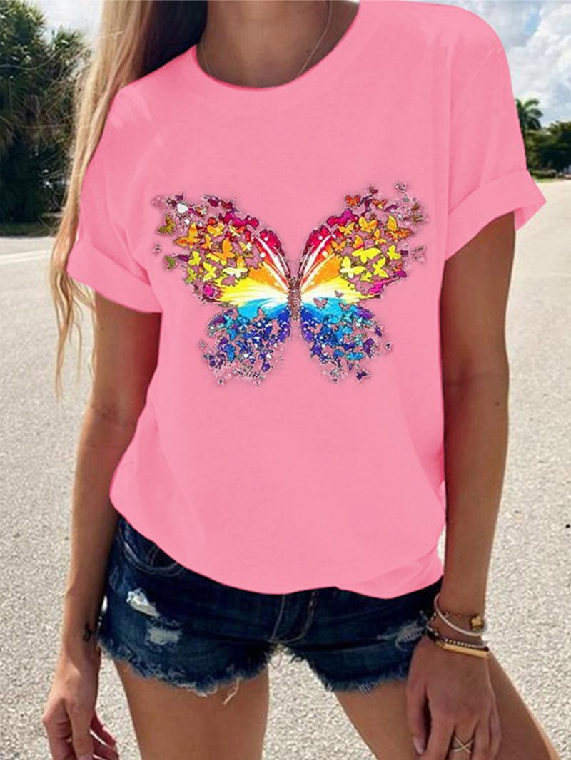 Butterfly Med Tryck Rundhalsad Kortärmad Summer Wild Casual T-shirts