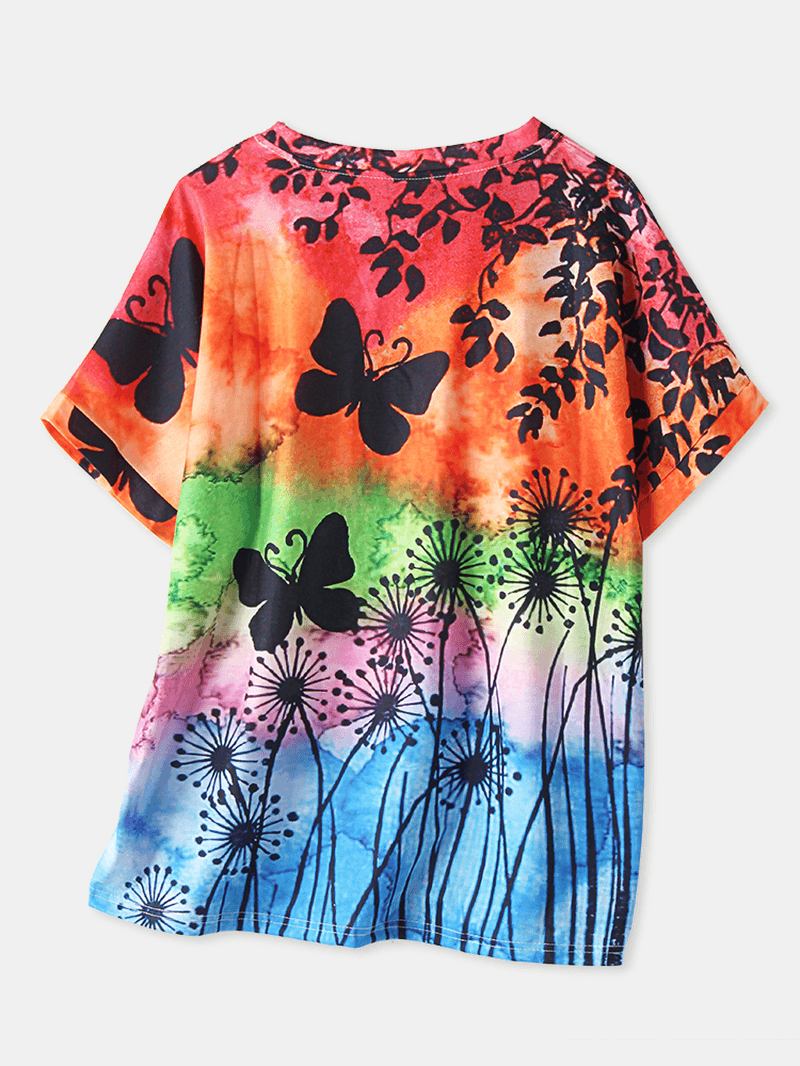 Dam All Over Butterfly Med Tryck Rundhalsad Casual Kortärmade T-shirts