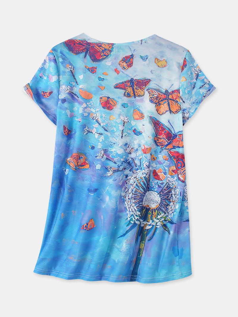 Dam All Over Butterfly Med Tryck V-neck Casual Kortärmade T-shirts