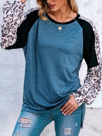 Kvinnor Leopard Raglan Ärmar Patchwork O-hals Casual Lös T-shirt