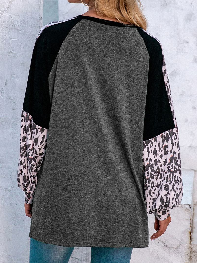 Kvinnor Leopard Raglan Ärmar Patchwork O-hals Casual Lös T-shirt