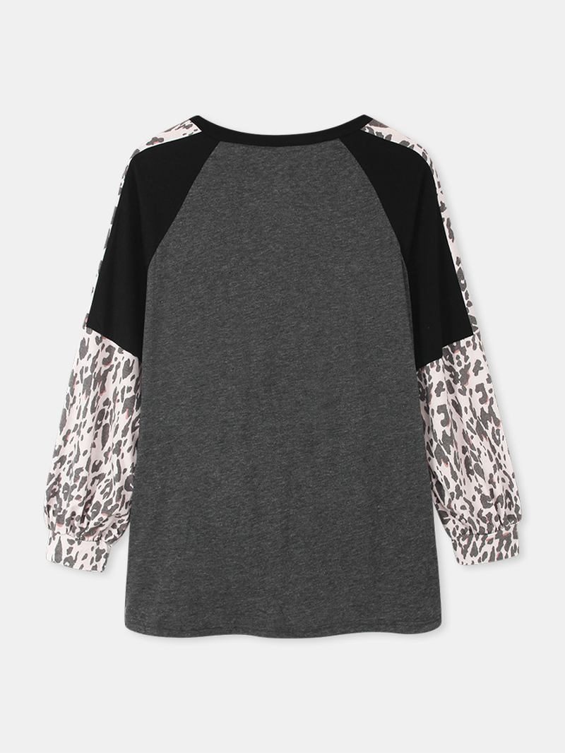 Kvinnor Leopard Raglan Ärmar Patchwork O-hals Casual Lös T-shirt