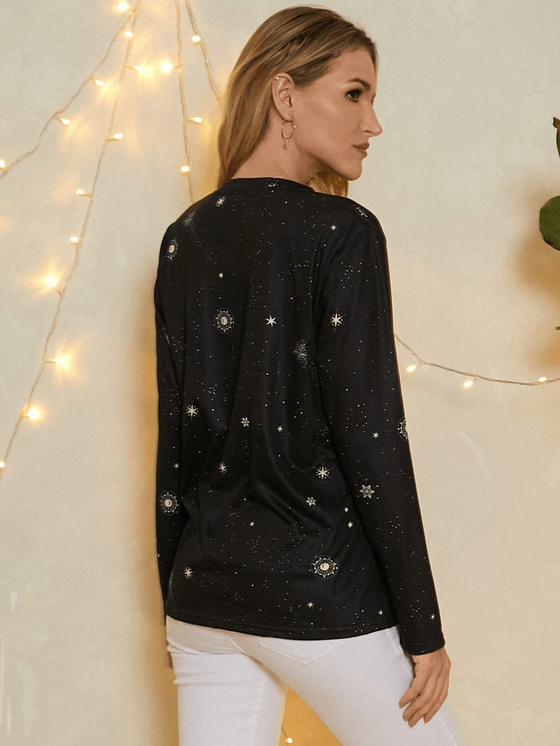 Kvinnor Taurus Med Tryck Stars Moon O-hals Långärmad Casual T-shirt