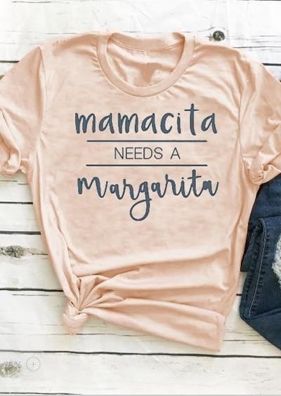 Mode T-shirt För Kvinnor Sommar Casual Kortärmad T-shirt Mamacita Needs A Margarita Letter Med Tryck T-shirt Lady Top Tee