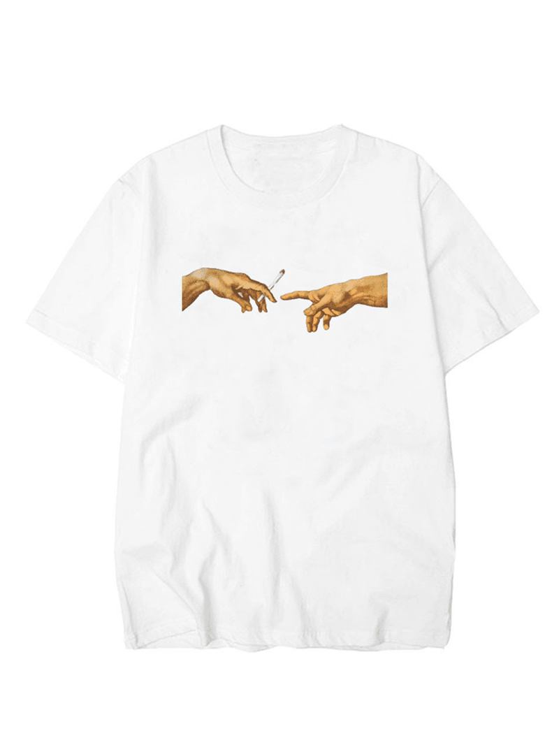 Rolig Fingertryckt Rundhals Basic Casual T-shirts Tee