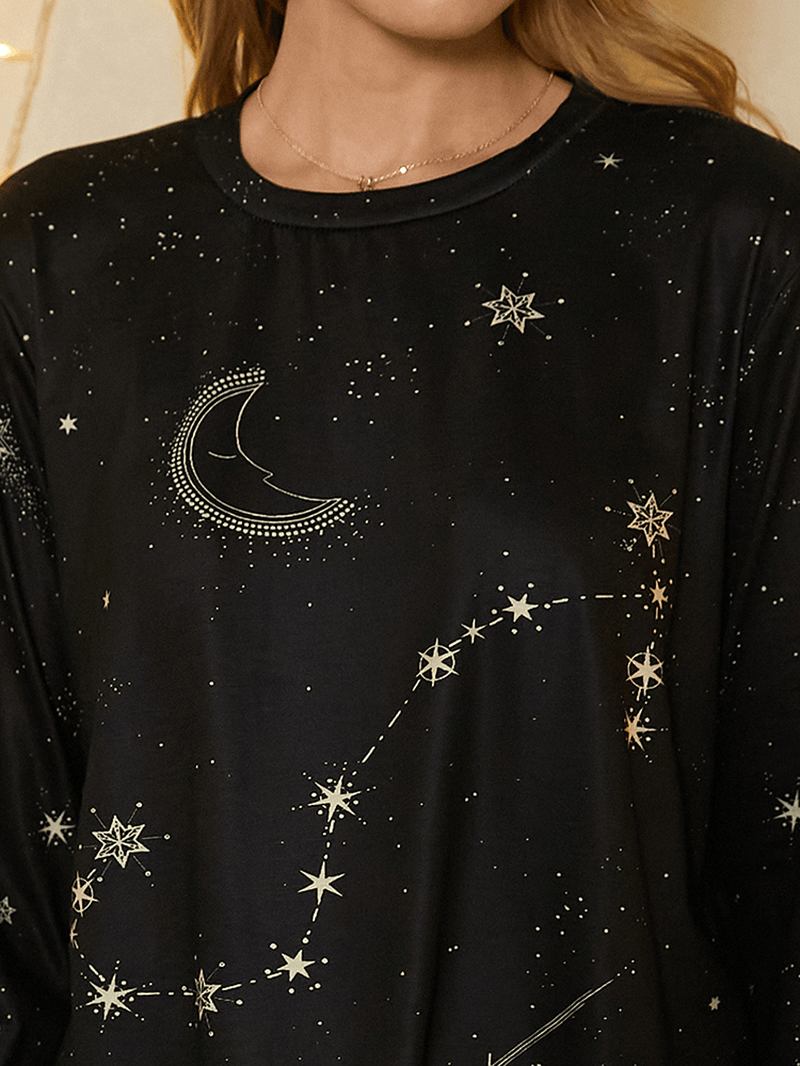 Skorpiontryck För Kvinnor Stars Moon O-halsad Långärmad Casual T-shirt