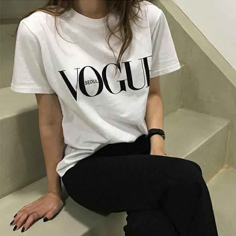 Summer Girl Kortärmade Toppar För Kvinnor Vogue Brevtryckt Harajuku T-shirt Dam Camisas