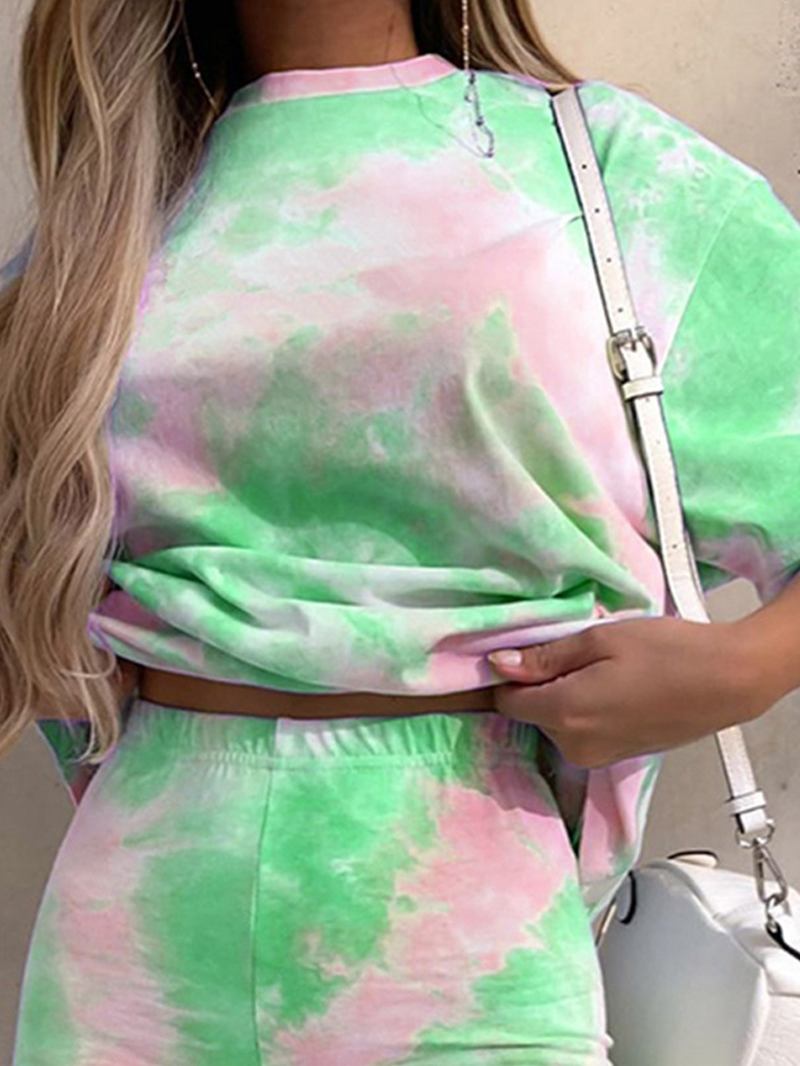 Tie Dye Med Tryck Dam Sommarsport Tvådelad Top Casual T-shirts