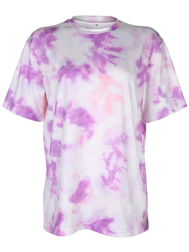 Tie Dye Med Tryck Dam Sommarsport Tvådelad Top Casual T-shirts