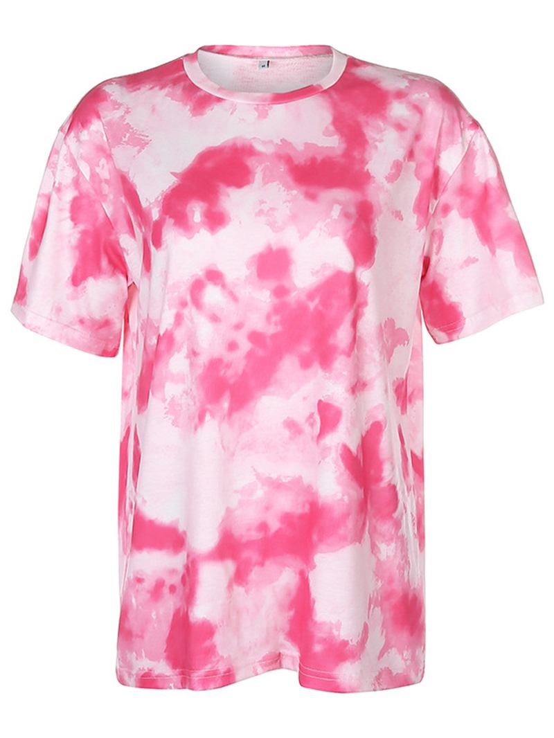 Tie Dye Med Tryck Dam Sommarsport Tvådelad Top Casual T-shirts