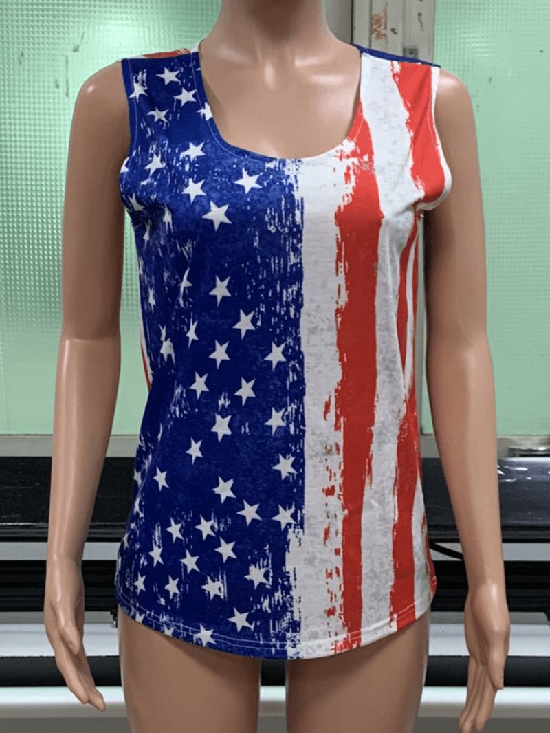 America Flag Med Tryck O-hals Ärmlösa Casual Tank Tops