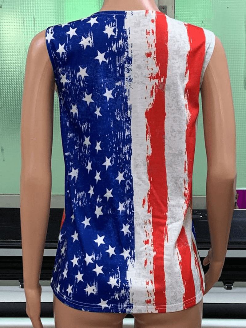 America Flag Med Tryck O-hals Ärmlösa Casual Tank Tops