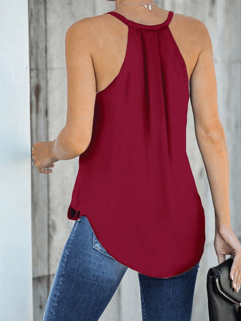 Casual Burgundy Halter V-neck Ärmlös Front Cross Elegant Linne