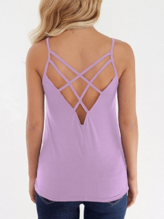 Enfärgad Criss-cross Backless Design Ärmlösa Cami Linnen