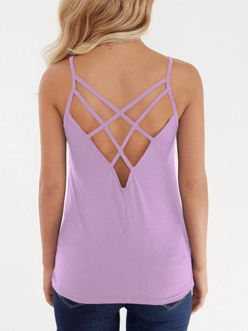 Enfärgad Criss-cross Backless Design Ärmlösa Cami Linnen