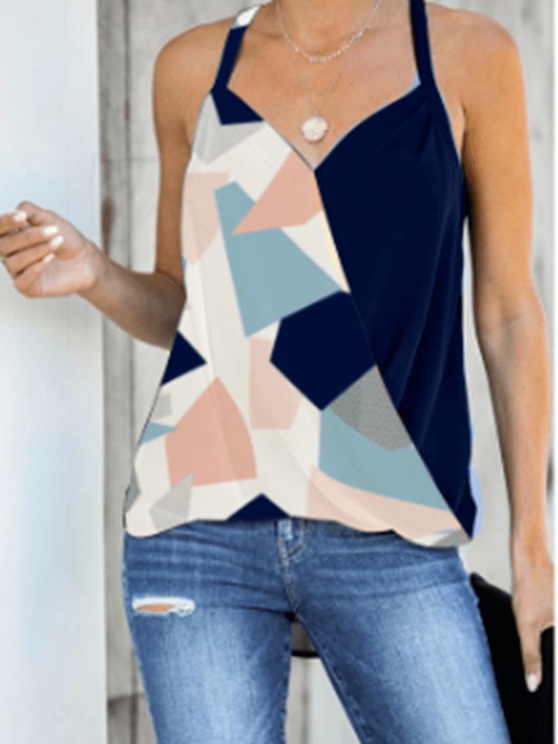 Geometriskt Tryck Halter V-hals Ärmlös Casual Cami