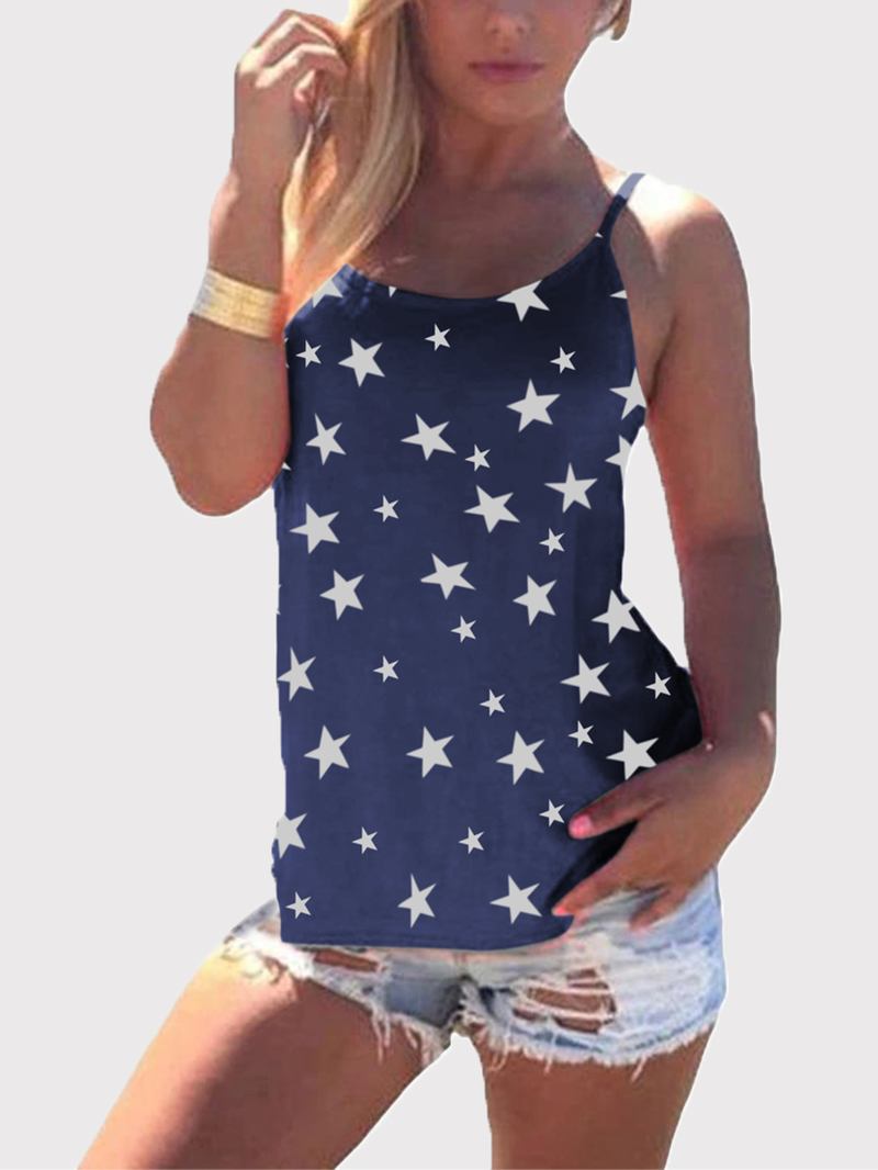 Star Med Tryck Back Cross Sleeveless Sling Casual Wild Linne