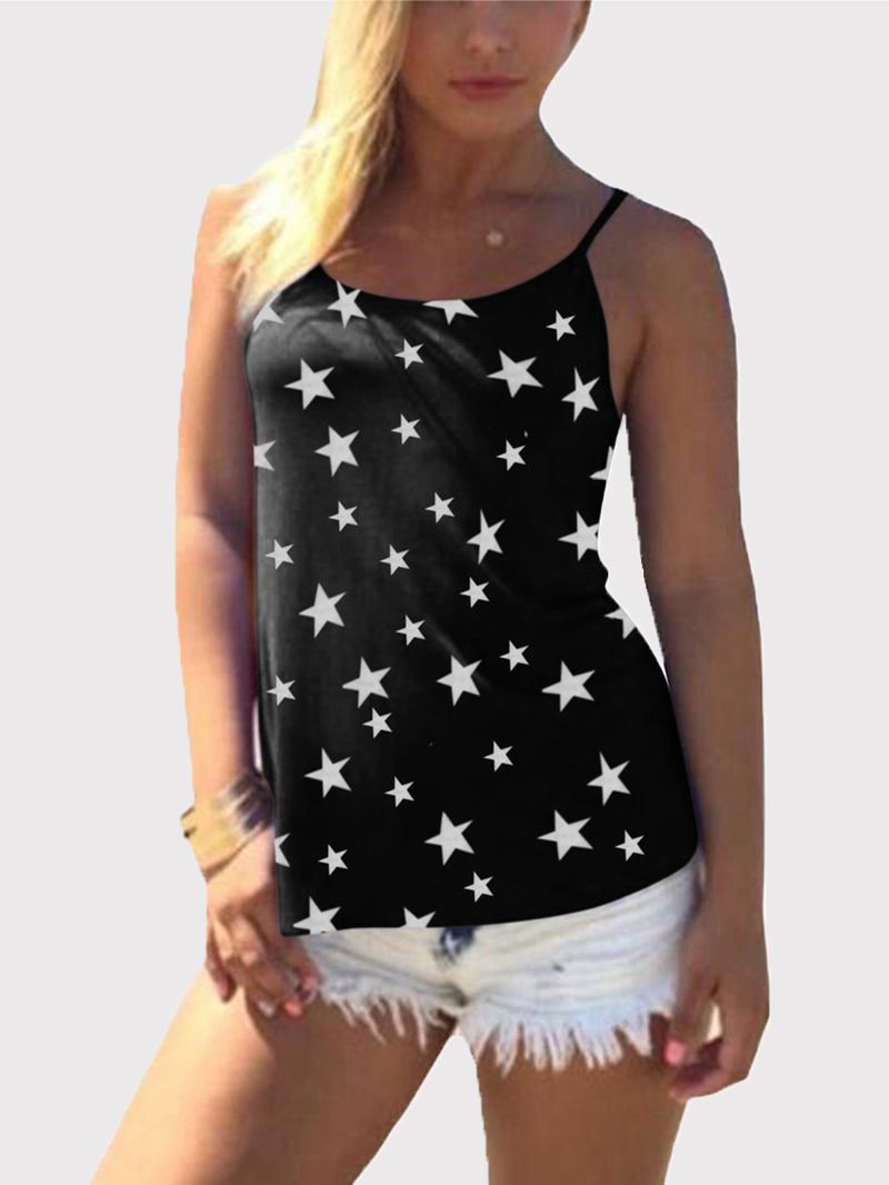 Star Med Tryck Back Cross Sleeveless Sling Casual Wild Linne