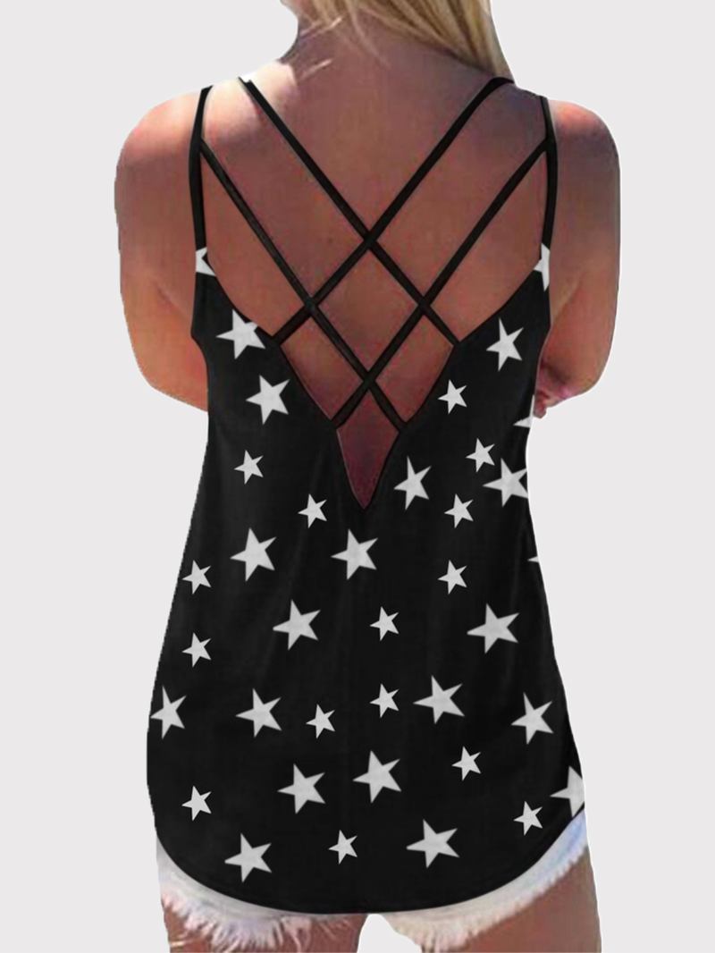 Star Med Tryck Back Cross Sleeveless Sling Casual Wild Linne