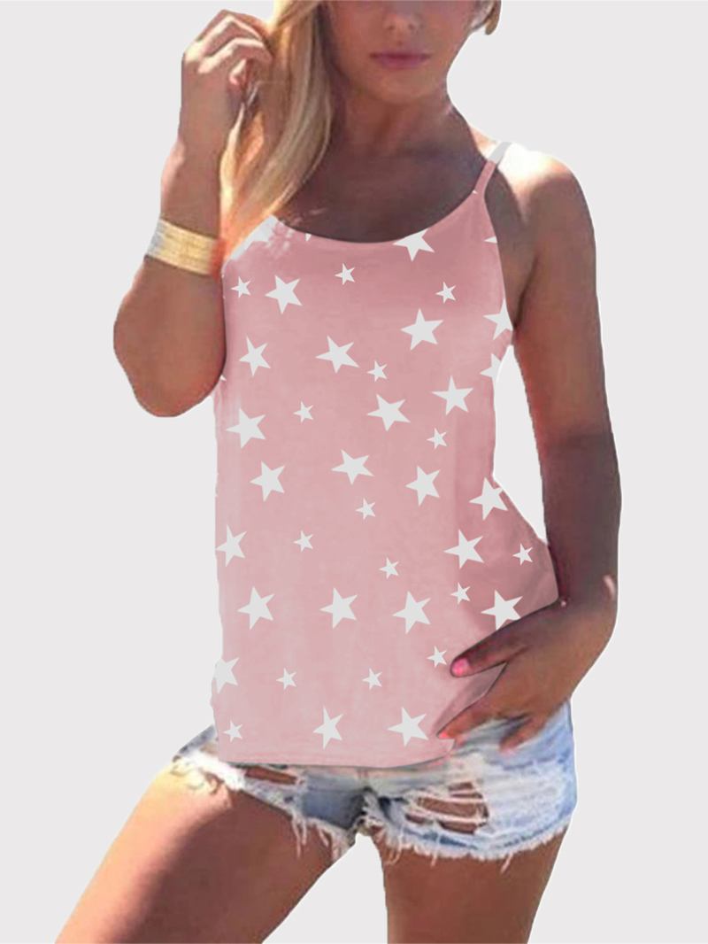 Star Med Tryck Back Cross Sleeveless Sling Casual Wild Linne